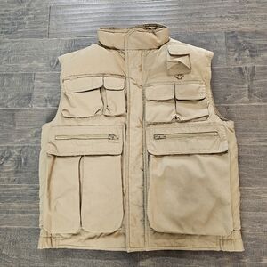 Vintage RARE Cabela's Men's Down Filled Tan Hunting/Fishing Puffer Vest Sz Lg